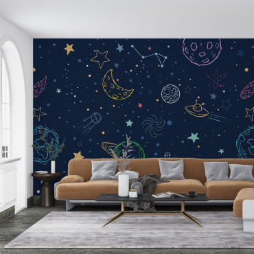 Förklistrad tapet - Space with Planets