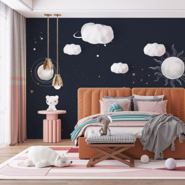 Papel de parede pré-colado - Mockup Bedroom Planet Pattern