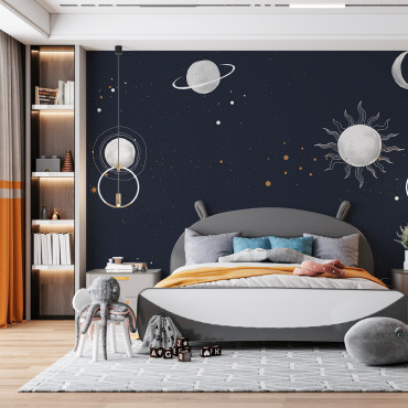 Papel pintado prepegado - Patrón de planeta de dormitorio de maqueta