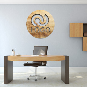 Segno di logo in legno rotondo, segno di ufficio per parete, logo in legno, segno di taglio laser personalizzato