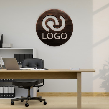 Okrugli logo tamnog drva, uredski znak za zid, drveni logotip, prilagođeni znak laserskog rezanja