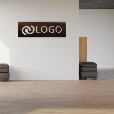 Letrero de logotipo de madera oscura rectangular, letrero de oficina para pared, logotipo de madera, letrero de corte láser