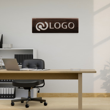 Rechteckiges Logo-Schild aus dunklem Holz, Büroschild für Wand, Holz-Logo, individuelles Laser-Cut-Schild