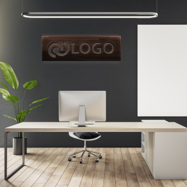 Segno di logo in legno scuro rettangolare, segno di ufficio per parete, logo in legno, segno di taglio laser personalizzato