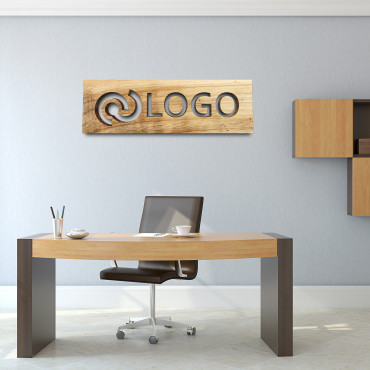 Letrero rectangular de madera con logotipo, Letrero de oficina para pared, Logotipo de madera, Letrero personalizado cortado