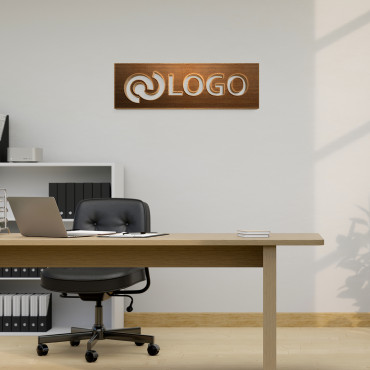 Segno di logo in legno rettangolare, segno di ufficio per parete, logo in legno, segno di taglio laser personalizzato