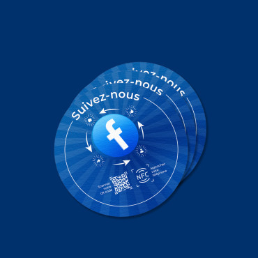Sticker Facebook connecté avec puce NFC pour mur, comptoir, PLV et vitrine