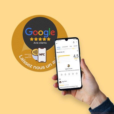Sticker Avis Google connected with NFC chip for wall, counter, POS and showcase