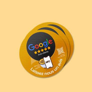 NFC štítky Google recenzií pre pripojenie s múrom, pultom, POS a výkladom.