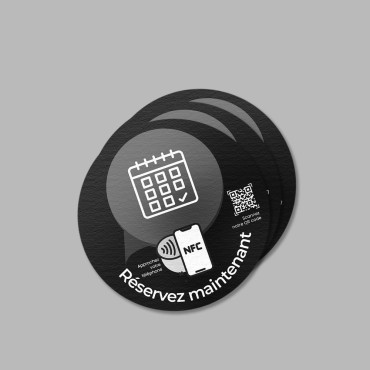 Connected Appointment-klistermærke med NFC-chip til væg, disk, POS og showcase