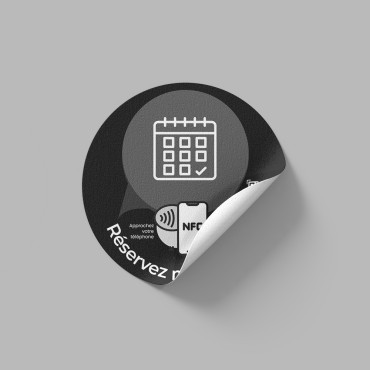 Connected Appointment-klistremerke med NFC-brikke for vegg, disk, POS og utstillingsvindu