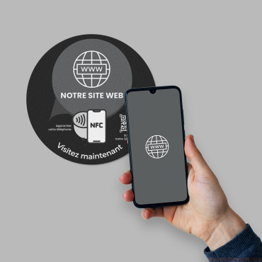 Connected website sticker with NFC chip for wall, counter, POS and showcase