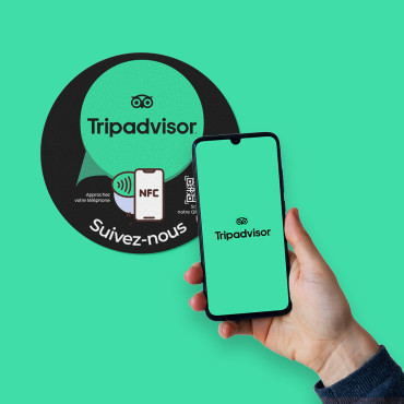 TripAdvisor-dekal kopplat till NFC-chip för vägg, disk, POS och skyltfönster