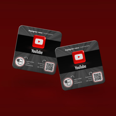 YouTube plate connected with NFC chip for wall, counter, POS and showcase