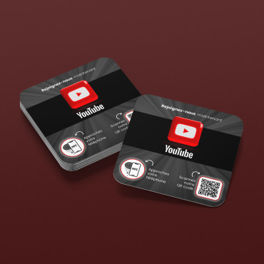 Plaque YouTube connectée avec puce NFC pour mur, comptoir, PLV et vitrine