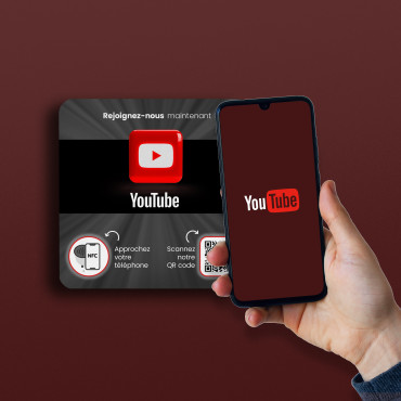 YouTube-plade forbundet med NFC-chip til væg, disk, POS og showcase