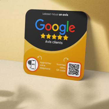 Placa de avaliações de clientes do Google conectada com chip NFC para parede, balcão, PDV e vitrine
