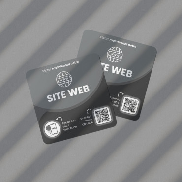Website plate connected with NFC chip for wall, counter, POS and showcase