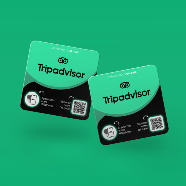 Plaque TripAdvisor connectée avec puce NFC pour mur, comptoir, PLV et vitrine