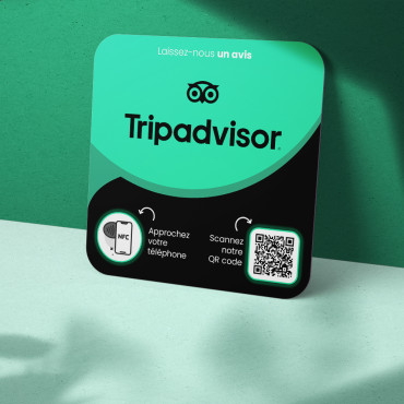 TripAdvisor plate connected with NFC chip for wall, counter, POS and showcase
