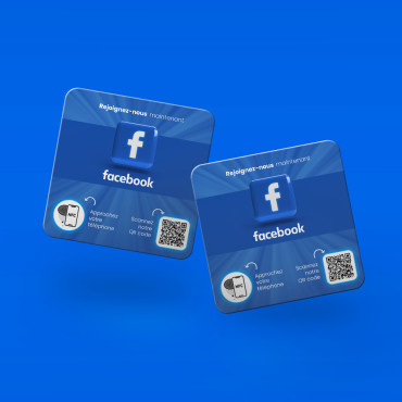 NFC-sirulla yhdistetty Facebook-levy seinälle, tiskille, myyntipisteelle ja vitriinille