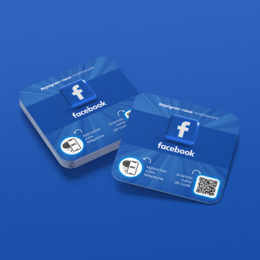 Plaque Facebook connectée avec puce NFC pour mur, comptoir, PLV et vitrine