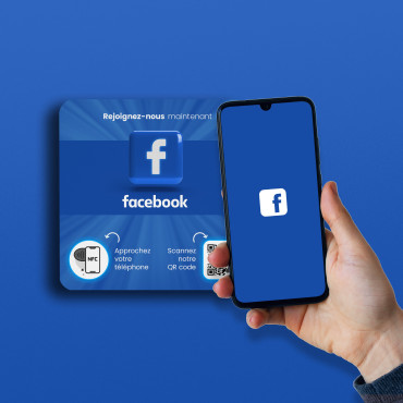 Facebook-plade forbundet med NFC-chip til væg, disk, POS og showcase