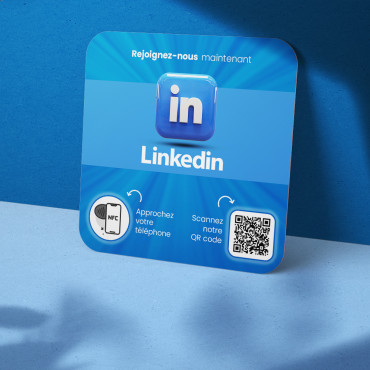 Plaque LinkedIn connectée avec puce NFC pour mur, comptoir, PLV et vitrine