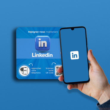 LinkedIn plate connected with NFC chip for wall, counter, POS and showcase