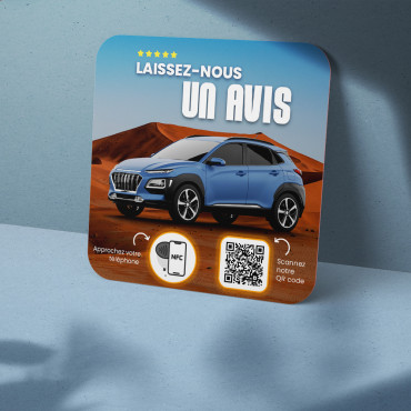 Connected car rental plate with NFC chip for wall, counter, POS and showcase