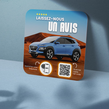 Placa de alquiler de coches conectados con chip NFC para pared, mostrador, POS y escaparate