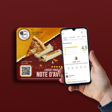 Plaque Restaurant connectée avec puce NFC pour mur, comptoir, PLV et vitrine
