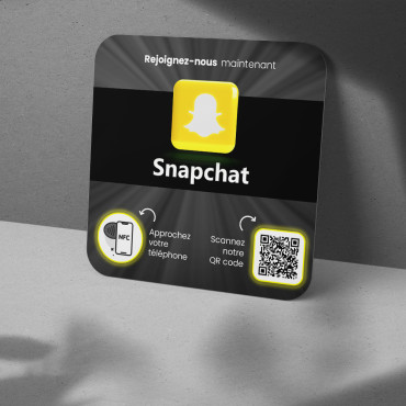 Snapchat plate connected with NFC chip for wall, counter, POS and showcase