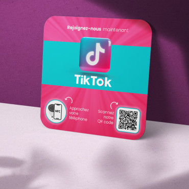 Plaque Tiktok connectée avec puce NFC pour mur, comptoir, PLV et vitrine