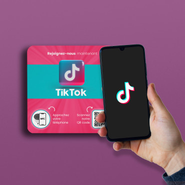 Placa Tiktok conectada con chip NFC para pared, mostrador, POS y escaparate