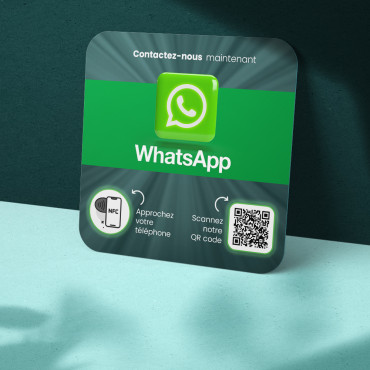Plaque WhatsApp connectée avec puce NFC pour mur, comptoir, PLV et vitrine