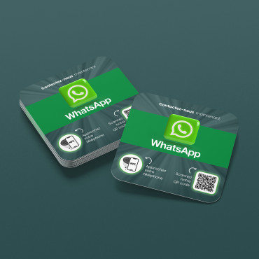 Plaque WhatsApp connectée avec puce NFC pour mur, comptoir, PLV et vitrine