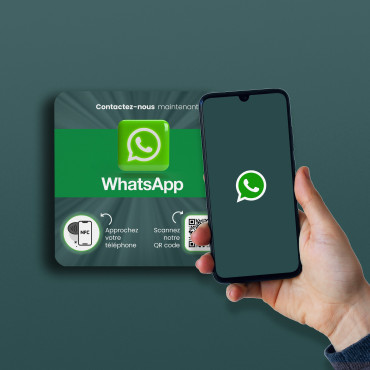 Placa WhatsApp conectada con chip NFC para pared, mostrador, TPV y escaparate