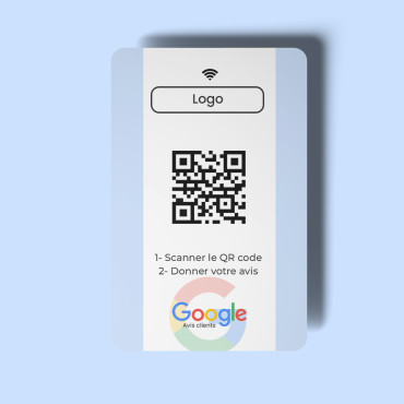 Verticale Google-beoordelingskaart met NFC- en QR-codetechnologie