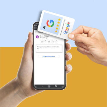 Cartão de avaliação vertical do Google com tecnologia NFC e código QR