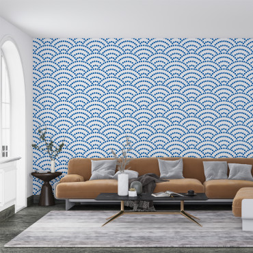 Voorgelijmd behang - blauw schaalpatroon