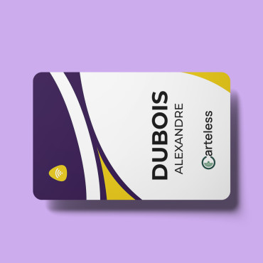 Connected & contactless business card in purple, white and a touch of yellow