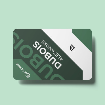Tarjeta de visita verde y blanca conectada y sin contacto