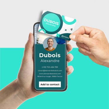 White and turquoise connected & contactless business card