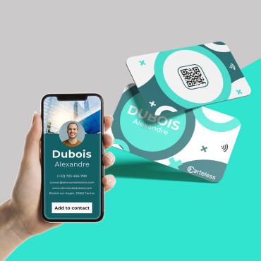 White and turquoise connected & contactless business card