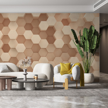 Voorgekleefd behang - Bruine tegels _beige