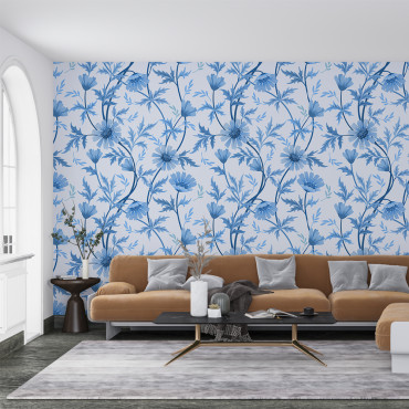 Prepasted Wallpaper - Blue Flowers