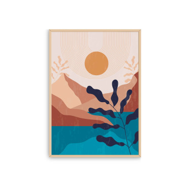 Poster abstrait montagne et lac