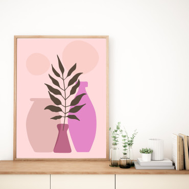 Poster abstrait plantes et vases