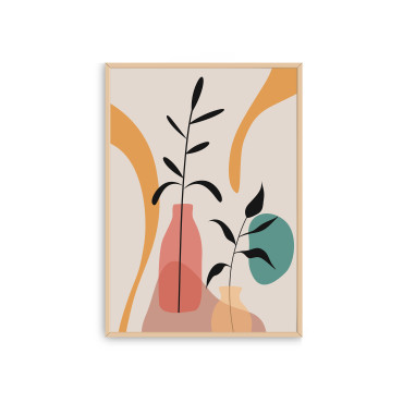 Poster abstrait plantes et vases